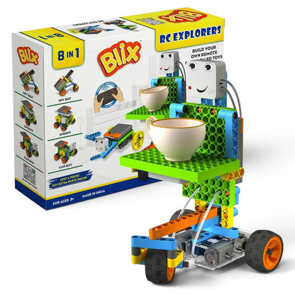 Blix RC Explorers 8-in-1 – DIY 2.4GHz Remote Control Robot Building Kit, Ages 8+
