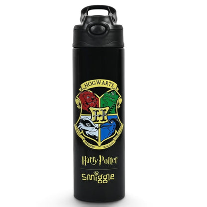 Smiggle Harry Potter Hogwarts 520ml (18 fl oz) Kids Water Bottle – Black Flip-Top Sipper Bottle with Carry Handle