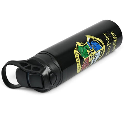 Smiggle Harry Potter Hogwarts 520ml (18 fl oz) Kids Water Bottle – Black Flip-Top Sipper Bottle with Carry Handle