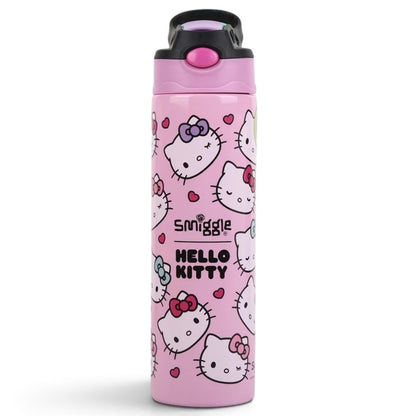 Smiggle Hello Kitty 520ml (18 fl oz) Kids Water Bottle – Pink Character Print Bottle with Flip-Top Sipper & Carry Handle