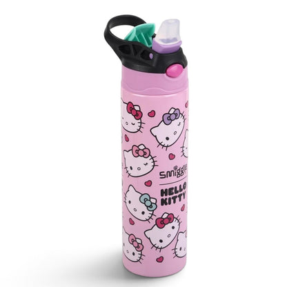 Smiggle Hello Kitty 520ml (18 fl oz) Kids Water Bottle – Pink Character Print Bottle with Flip-Top Sipper & Carry Handle
