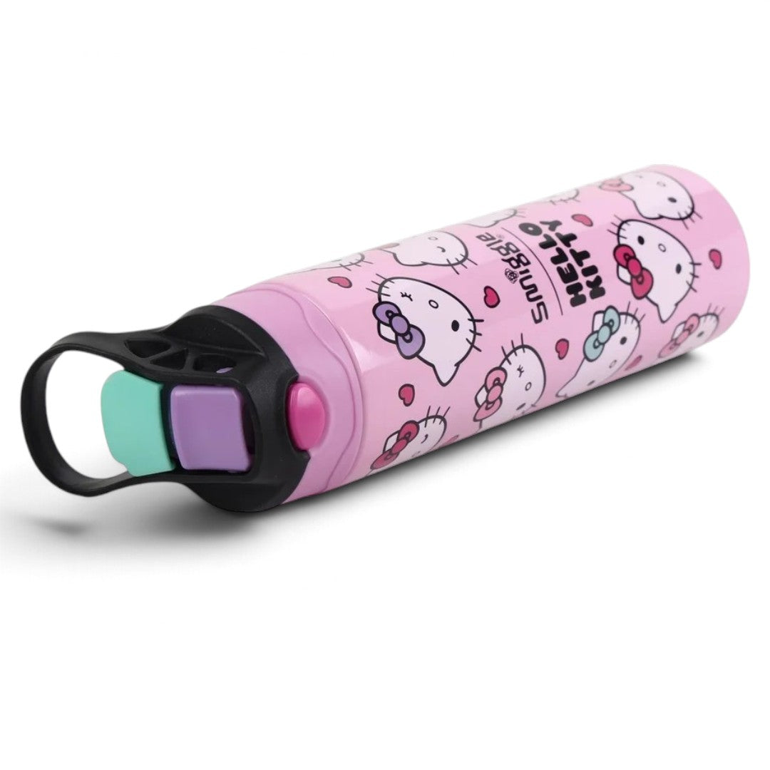 Smiggle Hello Kitty 520ml (18 fl oz) Kids Water Bottle – Pink Character Print Bottle with Flip-Top Sipper & Carry Handle
