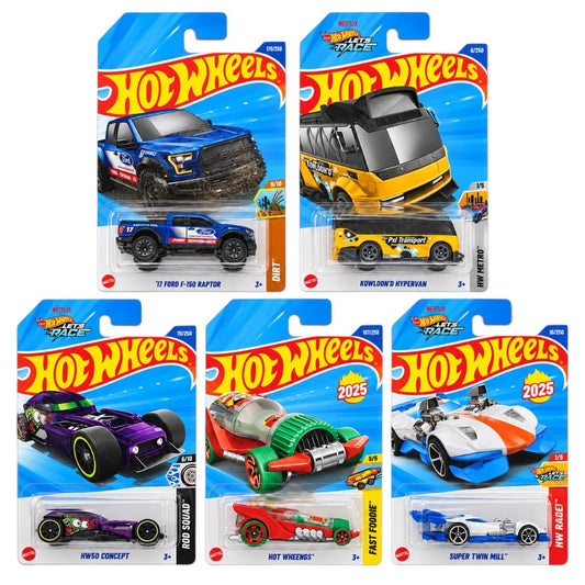 Hot Wheels 1:64 Die-Cast 5-Car Combo Set – ’17 Ford F-150 Raptor, Kowloon’d Hypervan, HW50 Concept, Hot Wheengs & Super Twin Mill – Collectible Cars