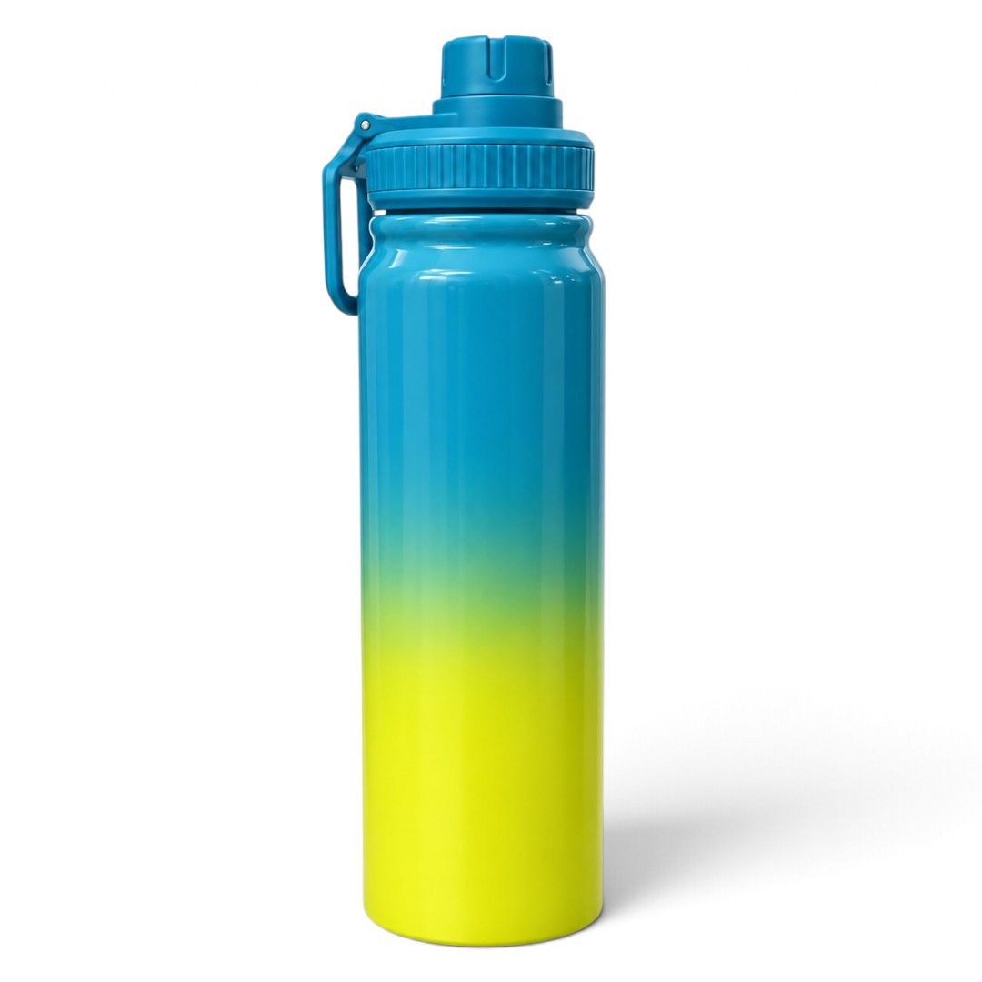 Vacuum Insulated Stainless Steel Water Bottle 800ml with Carry Handle & Tea Infuser – Blue & Yellow Gradient
