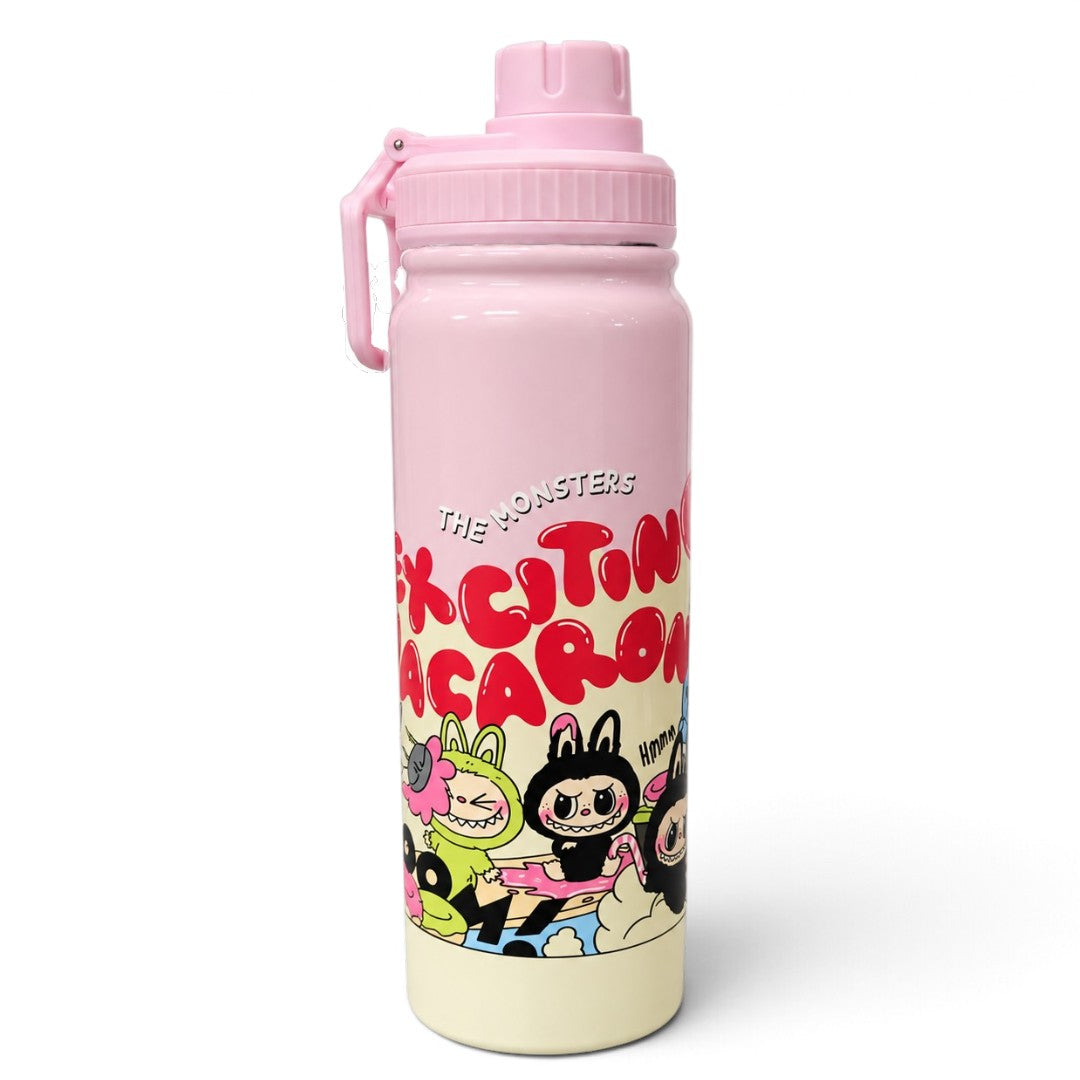 The Monsters Labubu 800ml Vacuum Insulated Stainless Steel Water Bottle with Carry Handle & Tea Infuser – Pink
