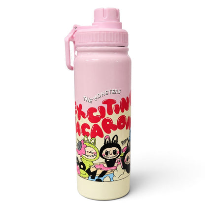 The Monsters Labubu 800ml Vacuum Insulated Stainless Steel Water Bottle with Carry Handle & Tea Infuser – Pink