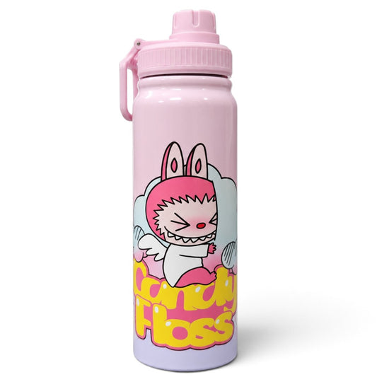 The Monsters Labubu 800ml Vacuum Insulated Stainless Steel Water Bottle with Carry Handle & Tea Infuser – Pink