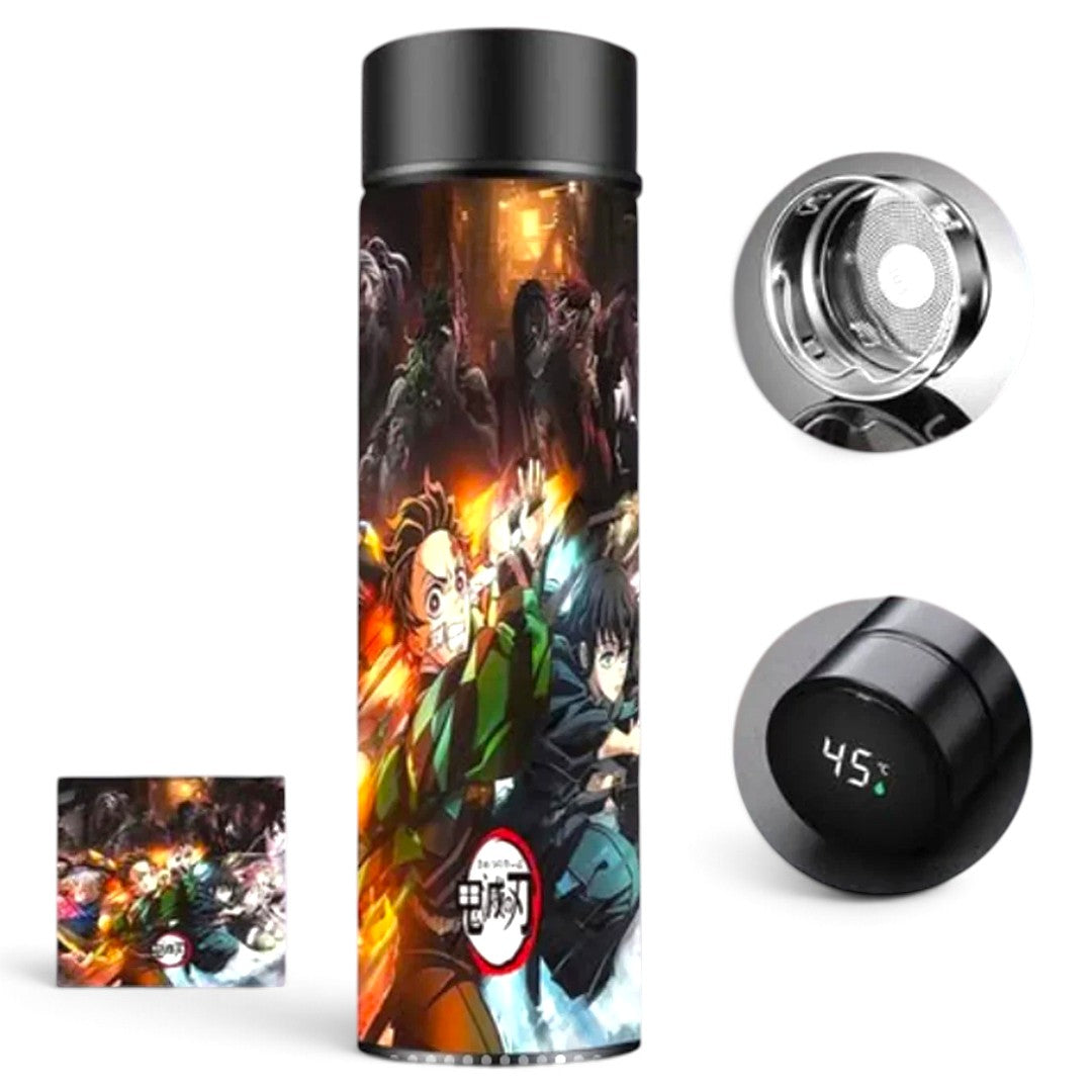 Demon Slayer Tanjiro 500ml Thermos Water Bottle with LED Temperature Display & Tea Strainer – Stainless Steel Vacuum Insulated Flask
