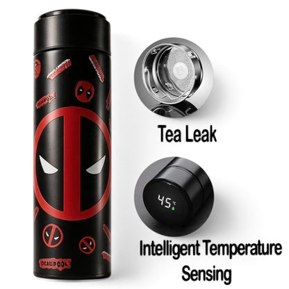 Deadpool 500ml Stainless Steel Thermos Water Bottle with LED Temperature Display & Tea Strainer | Hot & Cold Vacuum Flask