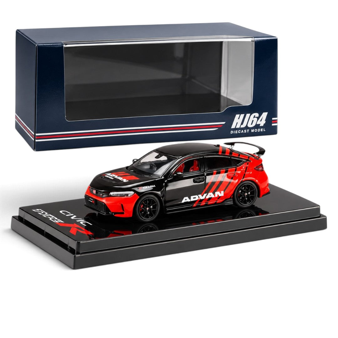 Hobby Japan 1:64 Honda Civic Type R FL5 YOKOHAMA ADVAN Diecast Model Car – Black & Red