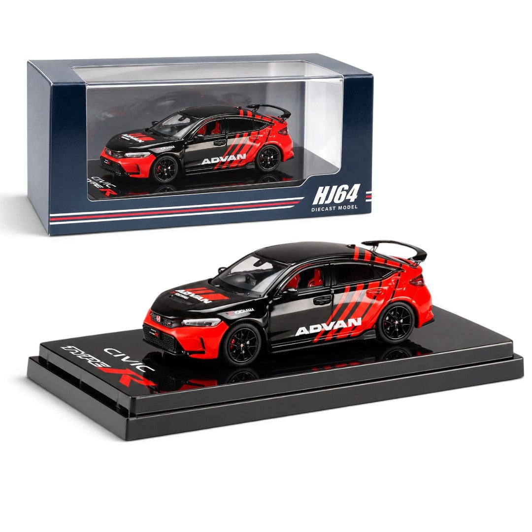 Hobby Japan 1:64 Honda Civic Type R FL5 YOKOHAMA ADVAN Diecast Model Car – Black & Red