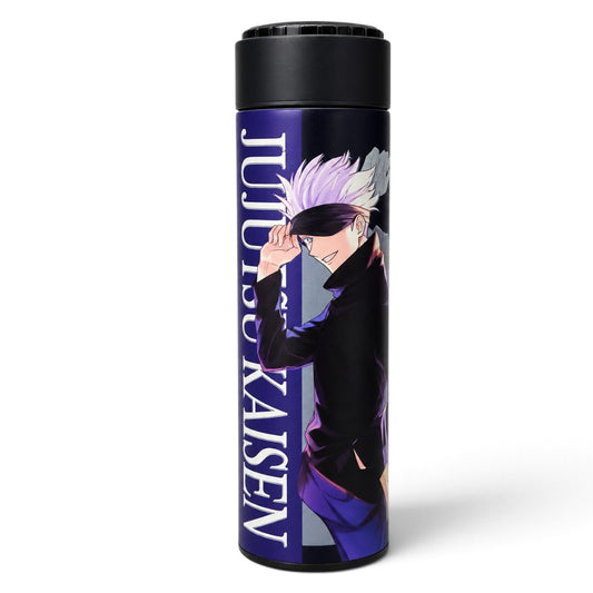 Jujutsu Kaisen Satoru Gojo 500ml Stainless Steel Vacuum Flask with LED Temperature Display & Tea Strainer – Black & Purple