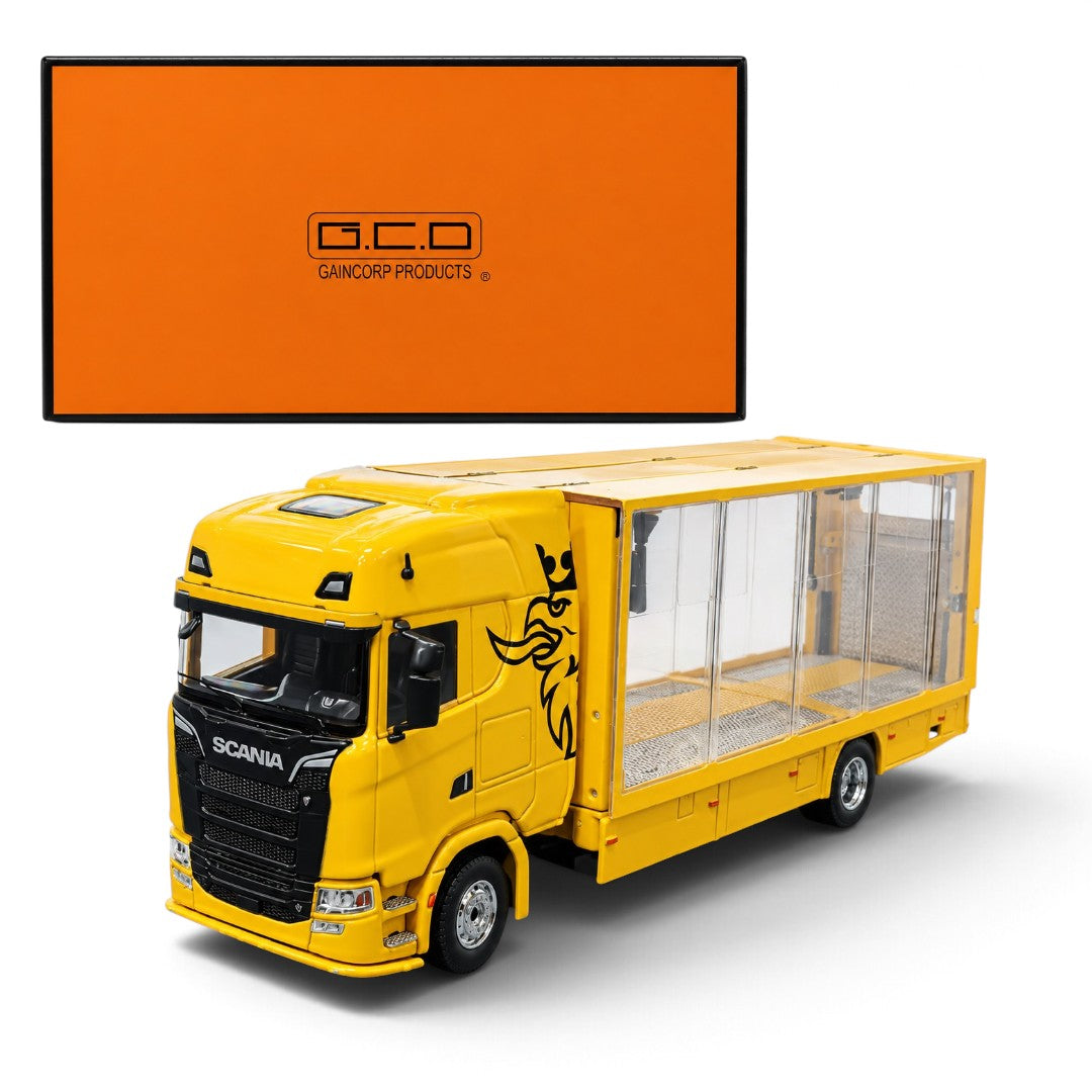 GCD 1:64 Scania 730 S Enclosed Double Deck Tow Truck Diecast Model – Yellow