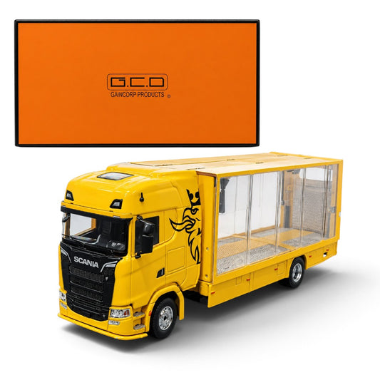 GCD 1:64 Scania 730 S Enclosed Double Deck Tow Truck Diecast Model – Yellow