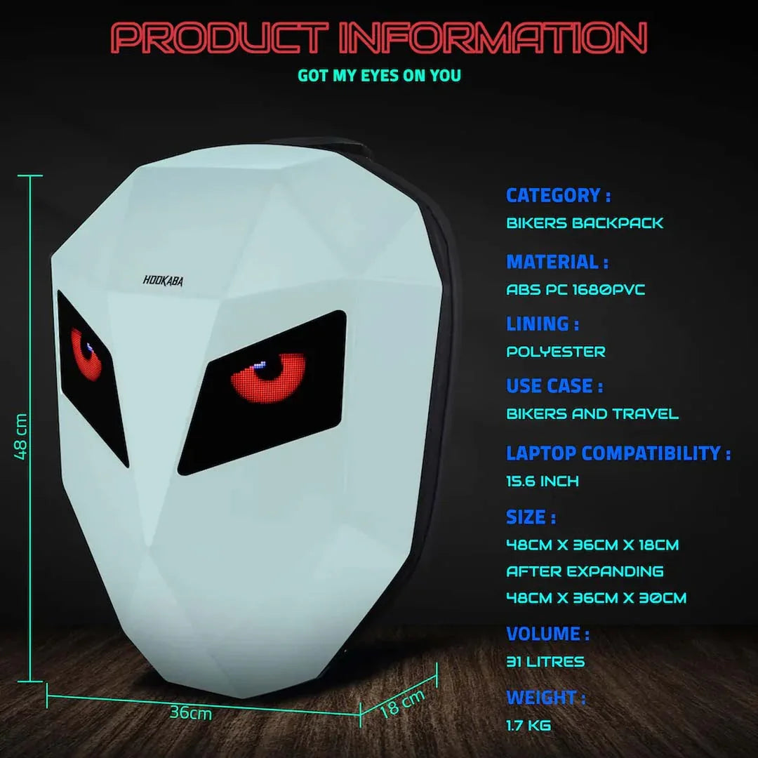 Hookaba Eye Rover LED Biker Backpack – Hard Shell, Waterproof, 15.6” Laptop - Blue - Jaiman Toys