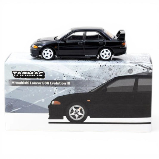 Tarmac Works GLOBAL64 1:64 Mitsubishi Lancer GSR Evolution III Black Diecast Model Car (T64G-050-BK)