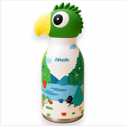 AFRESH 365 Animal Head Collection Parrot Stainless Steel Vacuum Insulated Water Bottle 450ml (16oz) with Straw & Cleaning Brush