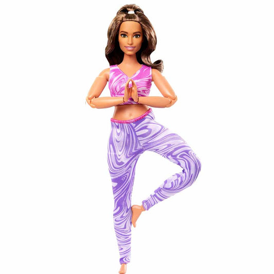 Barbie Made to Move Fashion Doll with Curvy Body, Brunette Hair & 22 Articulated Joints | Pink Sports Top & Purple Yoga Pants