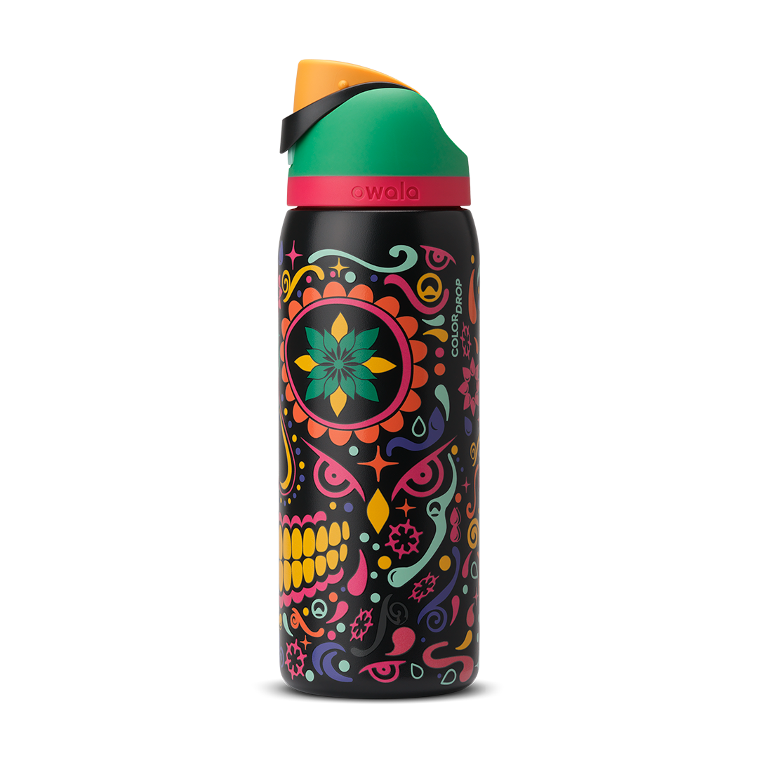 Owala 32oz (945ml) Insulated Stainless Steel Water Bottle – Flip Straw Leak-Proof Sports Bottle with Sugar Skull Design