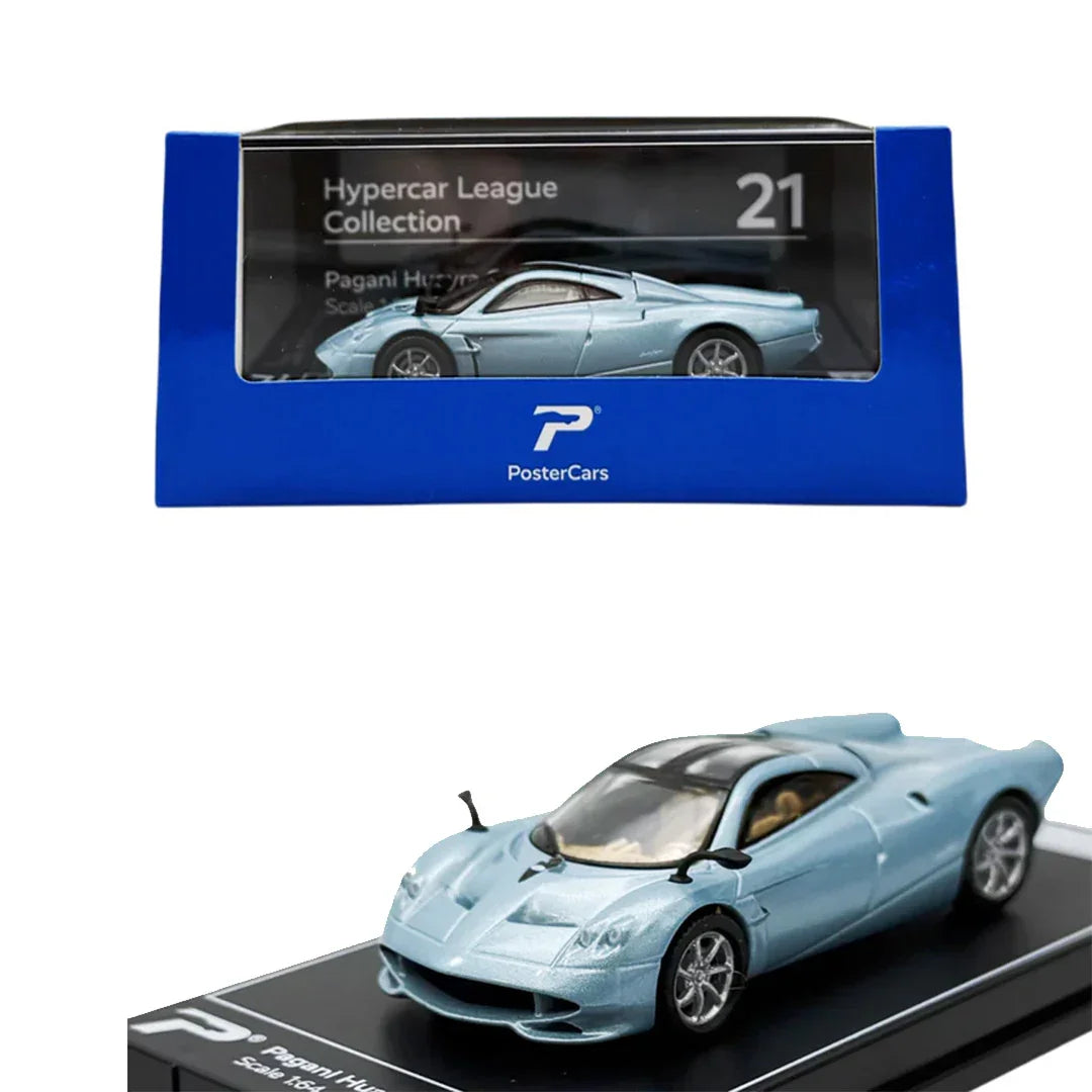 PosterCars 1:64 Pagani Huayra Codalunga – Blue – Acrylic Box | Hypercar League Collection #21 - Jaiman Toys