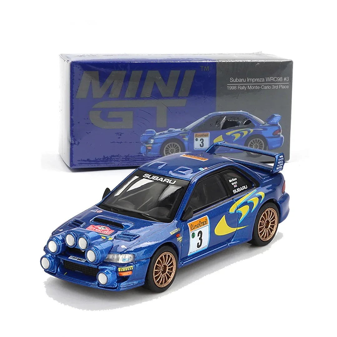 Mini GT 1:64 McLaren 720S GT3 EVO 2024 Pfaff Motorsports + Subaru Impreza WRC98 #3 Rally Monte Carlo – Set of 2 Diecast Cars