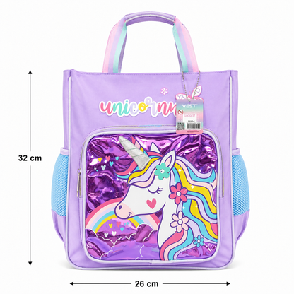 Vest Unicorn Rainbow Kids Backpack (32 x 26 cm) | Magical Unicorn-Themed School & Activity Bag with Side Mesh Pockets