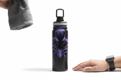 Spider-Man Shadow Web 800ml Stainless Steel Water Bottle with Drinking Spout, Carry Handle & Removable Lid for Kids