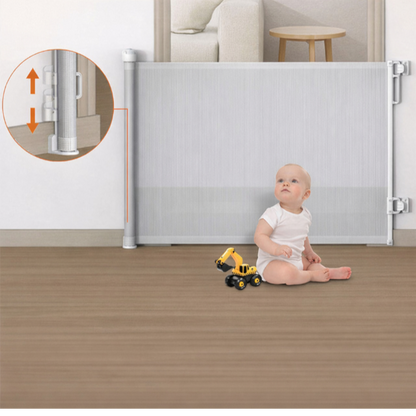 SG018 Baby Safety Gate- Retractable Extra Large PVC Mesh Safety Gate – Child & Pet Safety Barrier for Doorways, Hallways & Stairs