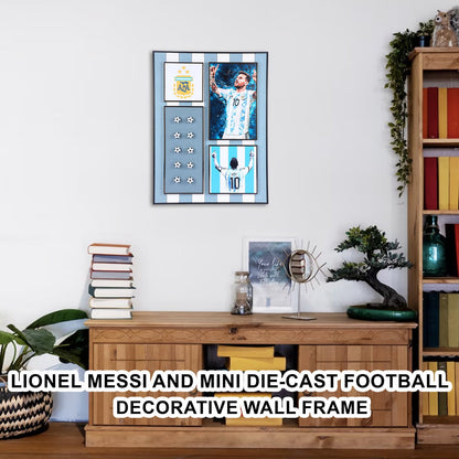 Messi Magic: Lionel Messi and Mini Die-Cast Football Decorative Wall Frame - Celebrate Football Brilliance in Miniature Style