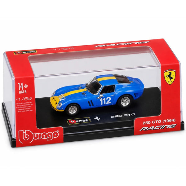 Bburago 1:64 Ferrari 250 GTO (1964) Racing Die-Cast Scale Model Car #112 | Detailed Collectible Classic Sports Car Model for Collectors, Ferrari Fans & Motorsport Enthusiasts