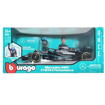 Bburago 1/24 Mercedes-AMG F1 W14 E Performance #63 George Russel Formula 1 with Pilot Figure