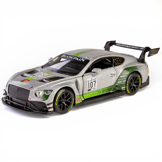 RMZ Hobby 1:32 Bentley Continental GT3 Die-Cast Model Car – Silver with Openable Doors, Light & Sound (664998)