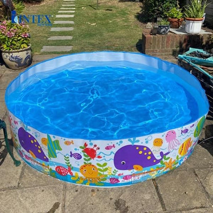 Intex 56452 Ocean Play Snapset Kids Pool – 6 ft × 15 in (183 × 38 cm) Ocean Theme Backyard Splash Pool for Children