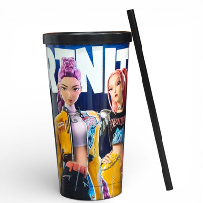 K-Pop Fortnite 700ml Stainless Steel Tumbler Sipper Water Bottle With Straw | Leak-Resistant Travel Cup