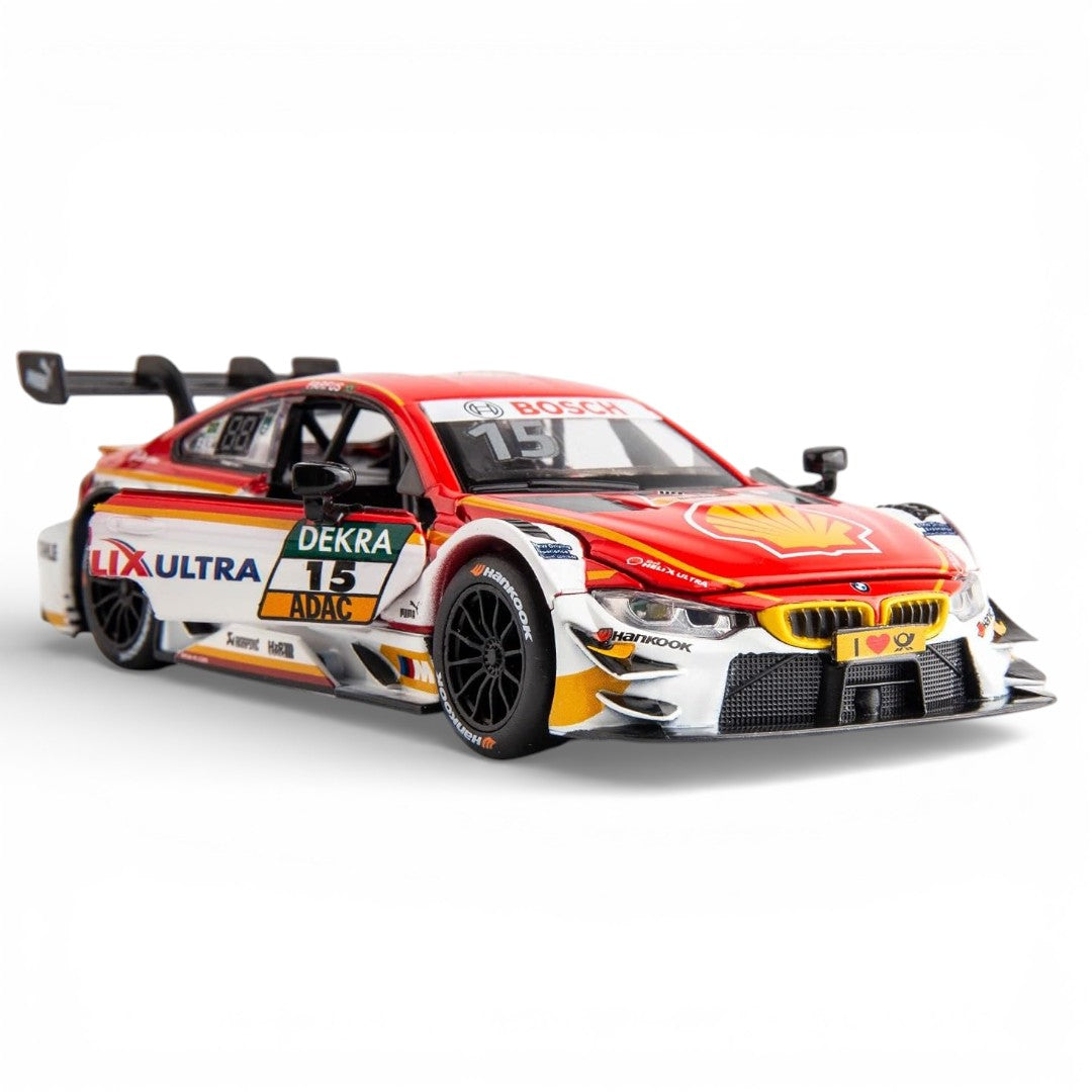 RMZ Hobby 1:32 BMW M4 DTM Die-Cast Model Car – Red |Pull Back, Openable Doors, Light & Sound (664999)