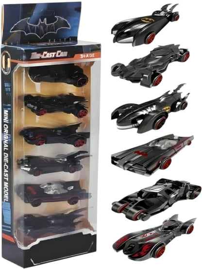 Batman Die-Cast Alloy Car Set (Pack of 6) | Push & Go Superhero Toy Cars | Premium Metal Mini Vehicles for Kids Ages 3+ | Collectible Black Bat Cars