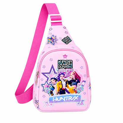 KPOP Demon Hunters HUNTR/X 24 cm Sling Bag for Kids & Teens | Adjustable Crossbody Chest Bag | Anime & K-Pop Inspired Casual Travel Bag