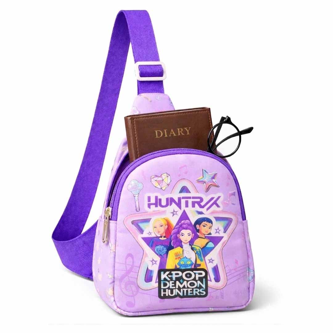 KPOP Demon Hunters HUNTR/X 24 cm Sling Bag for Kids & Teens | Adjustable Crossbody Chest Bag | Anime & K-Pop Inspired Casual Travel Bag