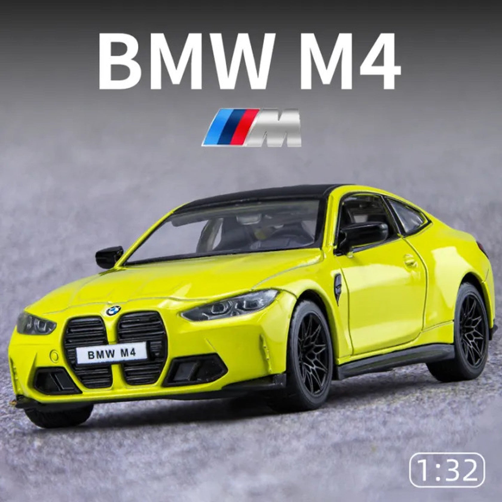 MSZ 1:38 BMW M4 Lime Yellow Die-Cast Model Car with Openable Doors