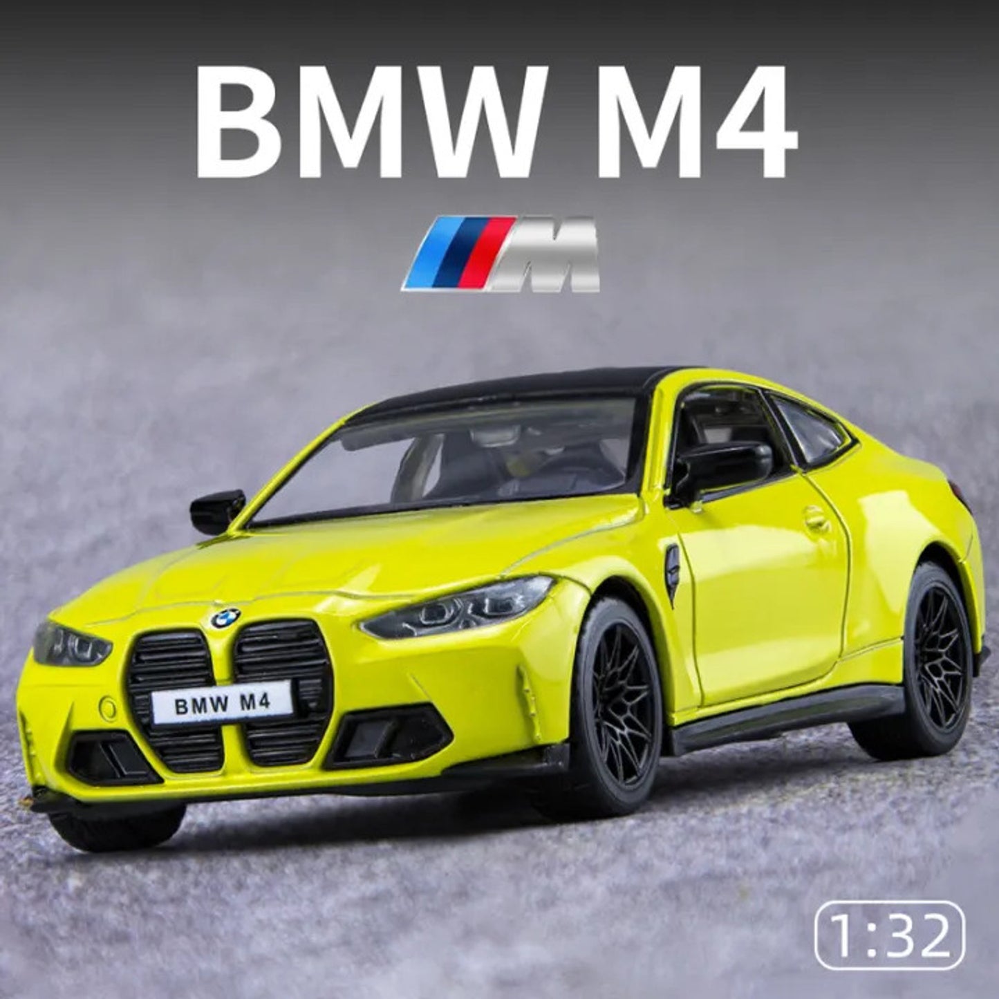 MSZ 1:38 BMW M4 Lime Yellow Die-Cast Model Car with Openable Doors & Pull-Back Action | Street Series