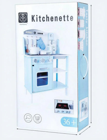 Blue Wooden Kitchen Role Play Toy Set For Kids Kitchen Mini Simulation Cooking Pretend Play Set