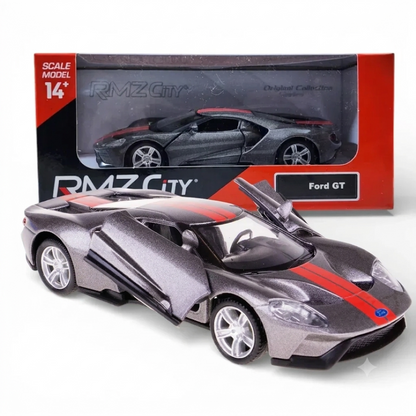RMZ City Ford GT 1:32 Die-Cast Sports Car | Pull Back & Go | Openable Doors | Blue / Grey Variants
