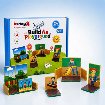 ITPLAY Build Playground Theme Magnetic Tiles 24 Pcs Educational Construction Building Set for Kids
