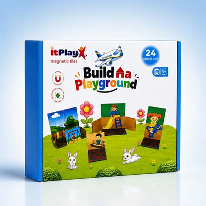 ITPLAY Build Playground Theme Magnetic Tiles 24 Pcs Educational Construction Building Set for Kids
