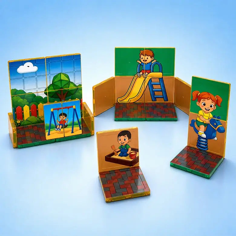ITPLAY Build Playground Theme Magnetic Tiles 24 Pcs Educational Construction Building Set for Kids