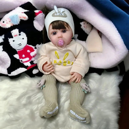 Lifelike Reborn Baby Girl Doll – Toddler with Realistic Sound & Brown Hair