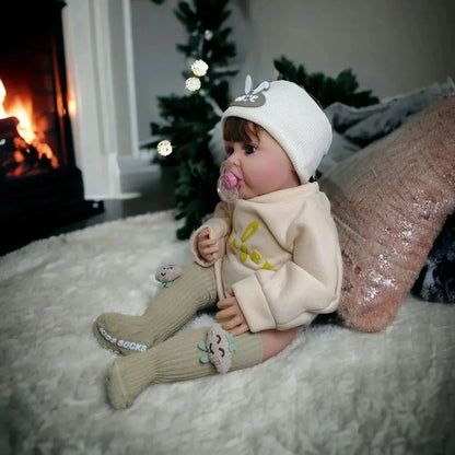 Lifelike Reborn Baby Girl Doll – Toddler with Realistic Sound & Brown Hair