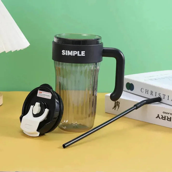 Simple Coffee Tumbler Leak-Resistant Lid & Handle with Straw (920 ml) - Jaiman Toys