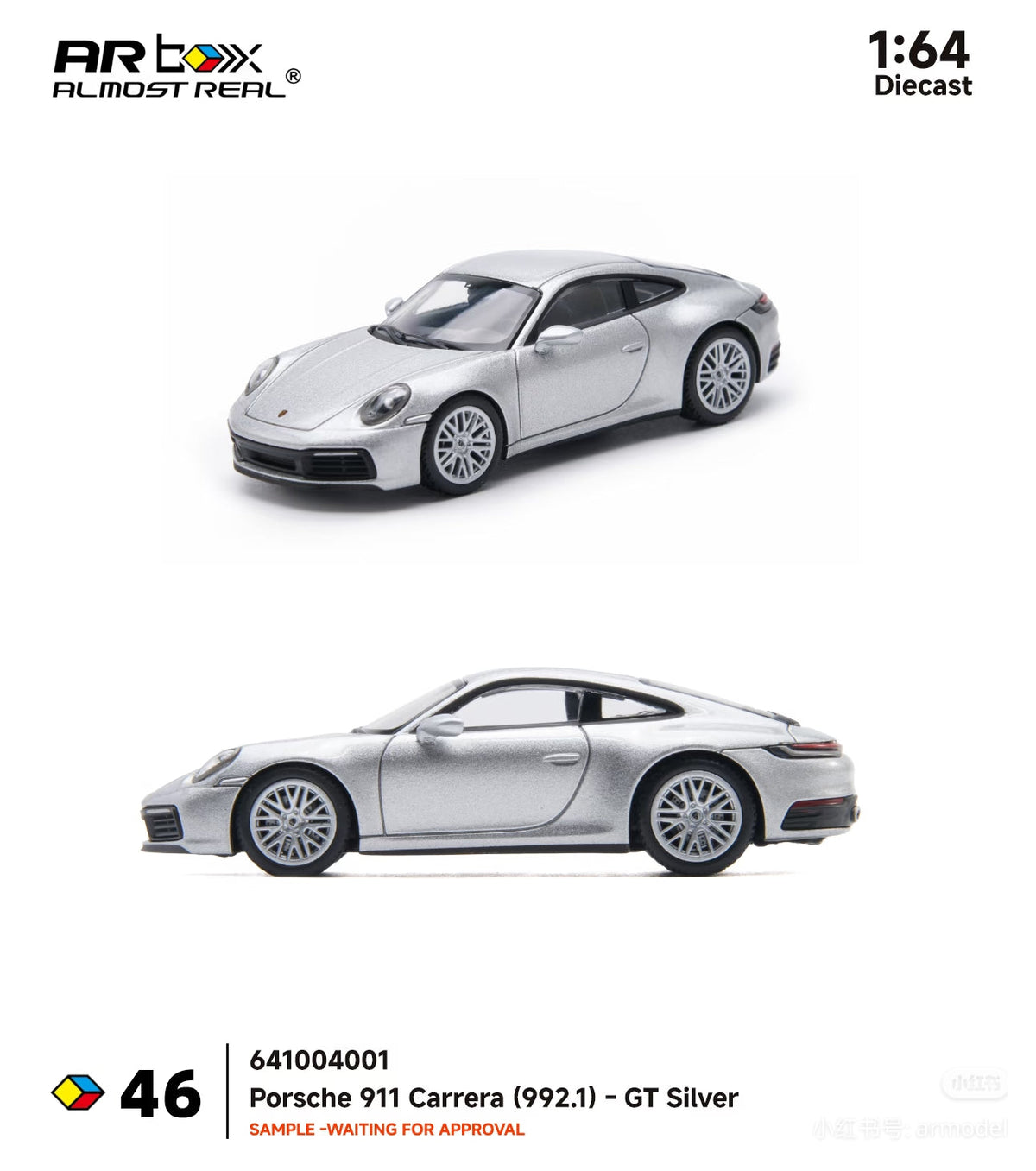 Almost Real 1:64 Porsche 911 Carrera (992.1) GT Silver Die-Cast Sports Car Model – AR Box #46