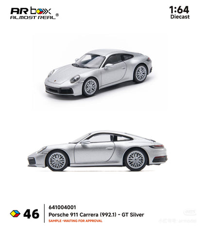 Almost Real 1:64 Porsche 911 Carrera (992.1) GT Silver Die-Cast Sports Car Model – AR Box #46